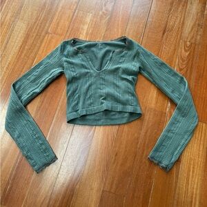 Urban Outfitters Olive Ribbed V-Neck Crop Top